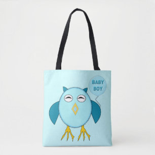 Cute Blue Baby Boy Owl Tote Bag
