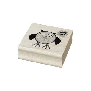 Cute Blue Baby Boy Owl Wood Art Stamp