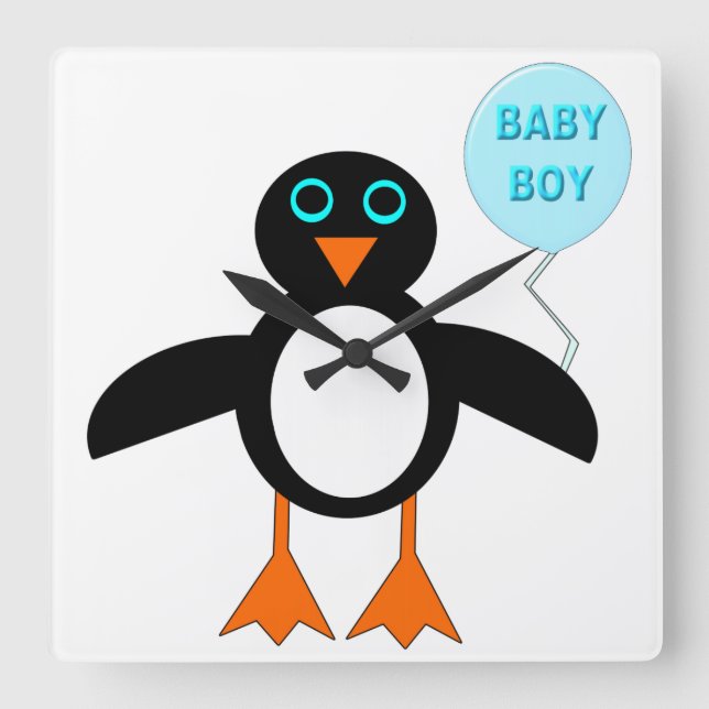 Cute Blue Baby Boy Pemguin Wall Clock (Front)