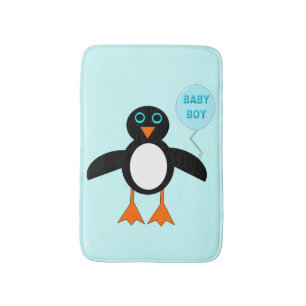 Cute Blue Baby Boy Penguin Bath Mat