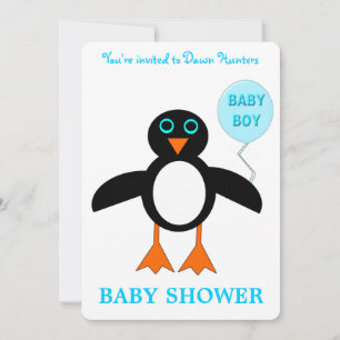Cute Blue Baby Boy Penguin Custom Baby Shower Invitation