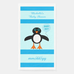 Cute Blue Baby Boy Penguin Custom Baby Shower Napkin