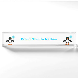 Cute Blue Baby Boy Penguin Custom Desk Nameplate