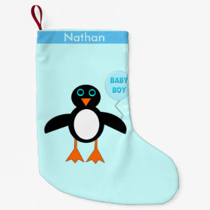 Cute Blue Baby Boy Penguin Custom Small Christmas Stocking