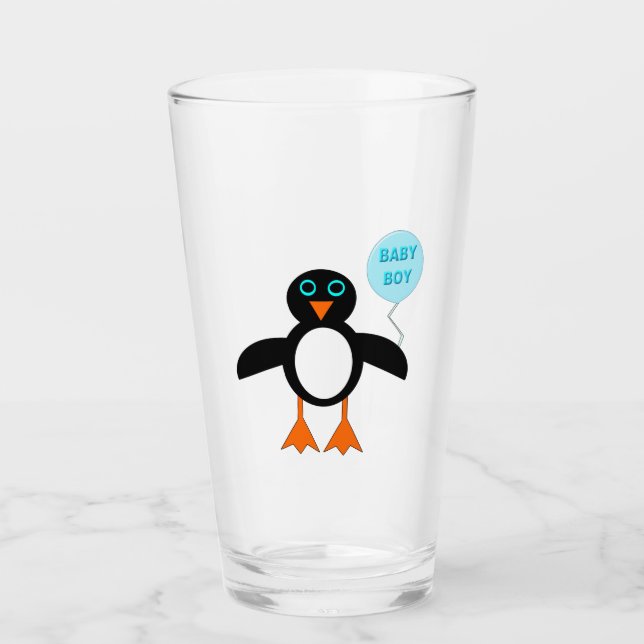 Cute Blue Baby Boy Penguin Glass (Front)