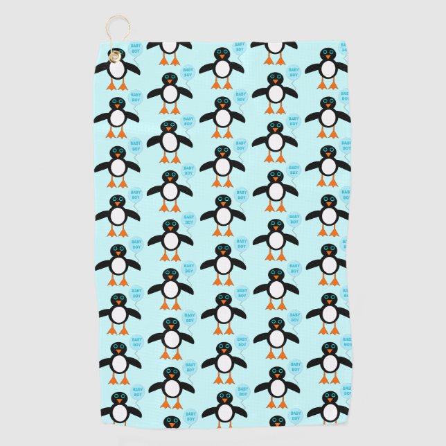 Cute Blue Baby Boy Penguin Golf Towel (Front)