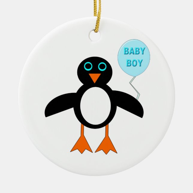 Cute Blue Baby Boy Penguin Ornament (Front)