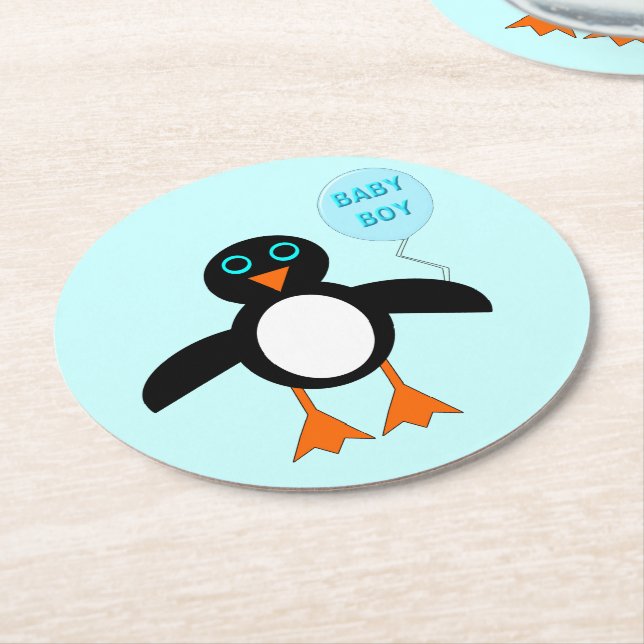 Cute Blue Baby Boy Penguin Paper Coasters (Angled)