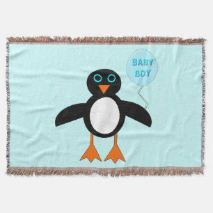 Cute Blue Baby Boy Penguin Throw Blanket