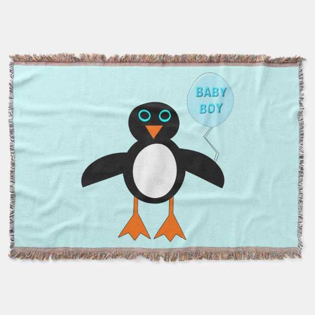 Cute Blue Baby Boy Penguin Throw Blanket (Front)
