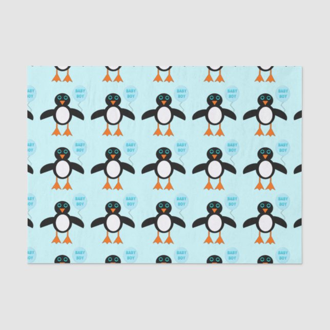 Cute Blue Baby Boy Penguin Tissue Paper (Front)