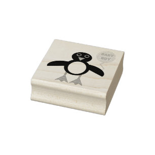Cute Blue Baby Boy Penguin Wood Art Stamp