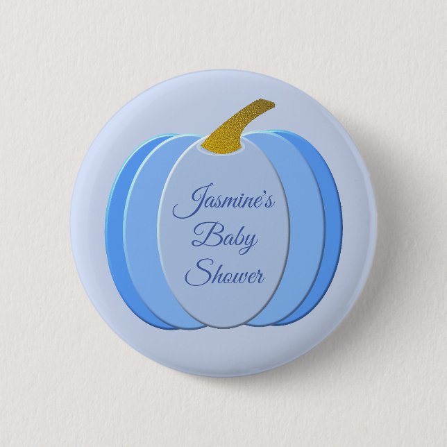 Cute Blue Baby Boy Pumpkin Custom Baby Shower 6 Cm Round Badge (Front)