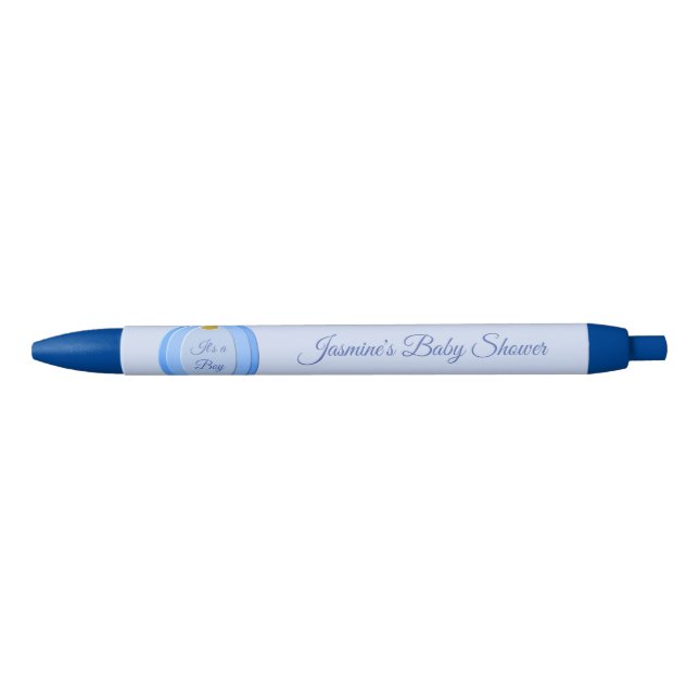 Cute Blue Baby Boy Pumpkin Custom Baby Shower Black Ink Pen (Front)
