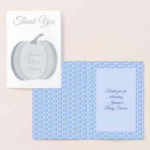 Cute Blue Baby Boy Pumpkin Custom Baby Shower Foil Card