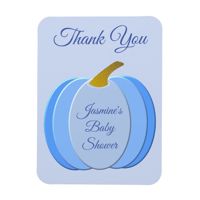 Cute Blue Baby Boy Pumpkin Custom Baby Shower Magnet (Vertical)