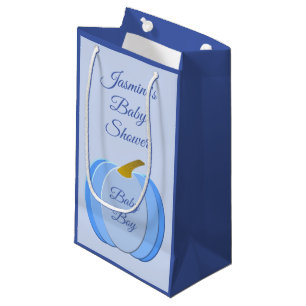 Cute Blue Baby Boy Pumpkin Custom Baby Shower Small Gift Bag