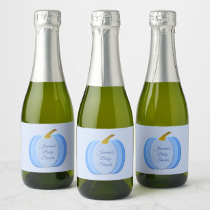 Cute Blue Baby Boy Pumpkin Custom Baby Shower Sparkling Wine Label