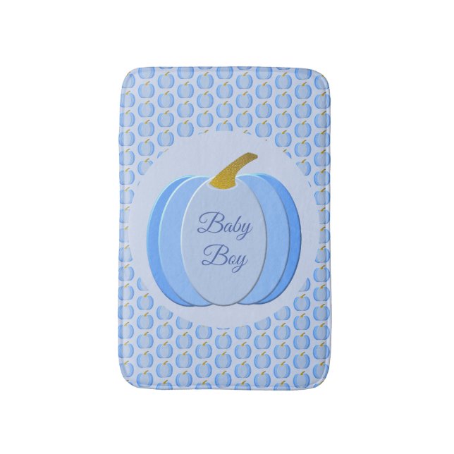 Cute Blue Baby Boy Pumpkin Custom Bath Mat (Front Vertical)