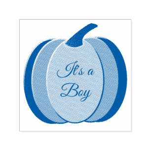 Cute Blue Baby Boy Pumpkin Custom Gender Reveal Self-inking Stamp