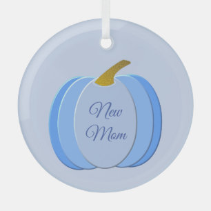Cute Blue Baby Boy Pumpkin Custom New Mum Glass Tree Decoration