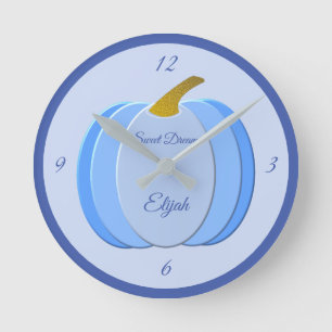 Cute Blue Baby Boy Pumpkin Custom Nursery Round Clock
