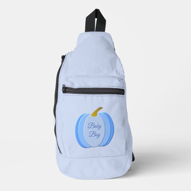 Cute Blue Baby Boy Pumpkin Custom Sling Bag (Front)
