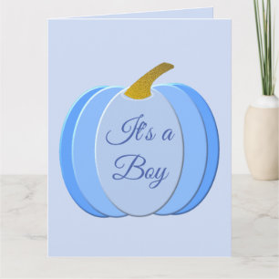 Cute Blue Baby Boy Pumpkin Gender Reveal Custom Card