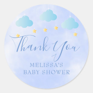 Cute Blue Baby Boy Shower Thank You Favour Classic Round Sticker