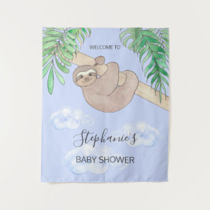 Cute Blue Baby Boy Sloth Baby Shower Tapestry