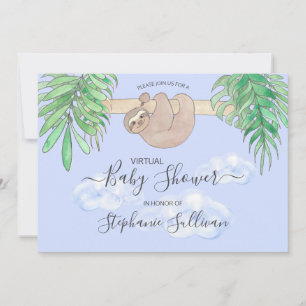 Cute Blue Baby Boy Sloth Virtual Baby Shower Invitation