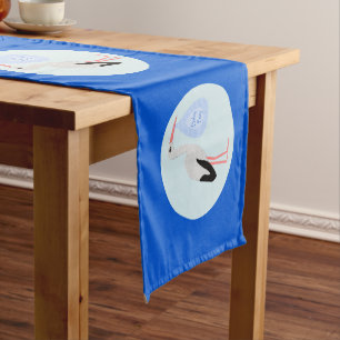 Cute Blue Baby Boy Stork Baby Shower Short Table Runner