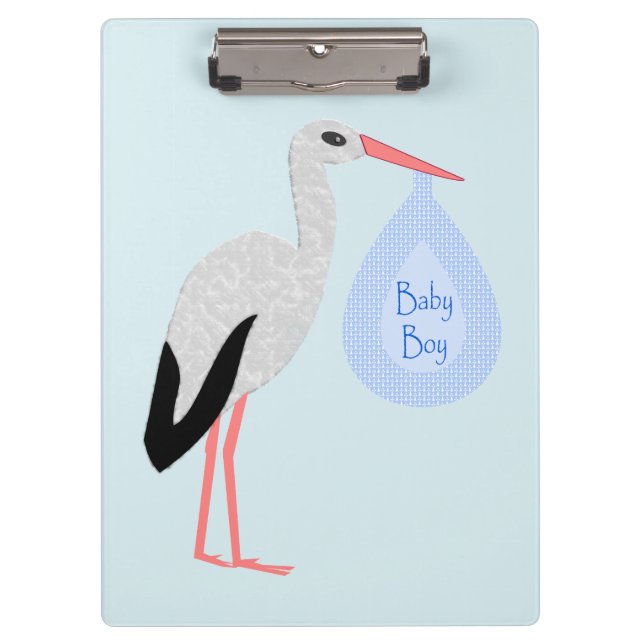 Cute Blue Baby Boy Stork Clipboard (Front)