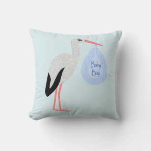 Cute Blue Baby Boy Stork Cushion