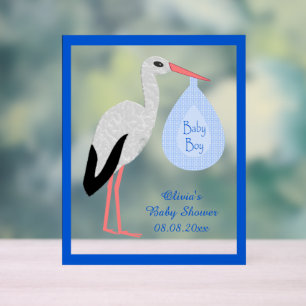 Cute Blue Baby Boy Stork Custom Baby Shower Acrylic Sign