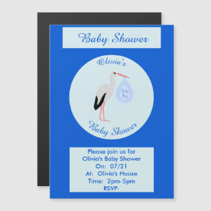 Cute Blue Baby Boy Stork Custom Baby Shower Magnetic Invitation