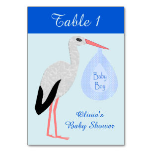 Cute Blue Baby Boy Stork Custom Baby Shower Table Number