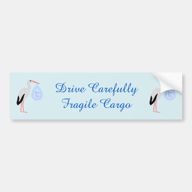 Cute Blue Baby Boy Stork Custom Bumper Sticker (Front)
