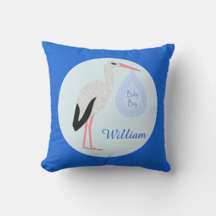 Cute Blue Baby Boy Stork Custom Cushion