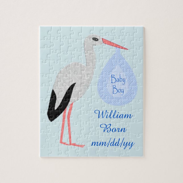 Cute Blue Baby Boy Stork Custom Jigsaw Puzzle (Vertical)