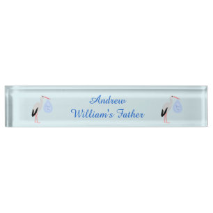 Cute Blue Baby Boy Stork Custom Nameplate