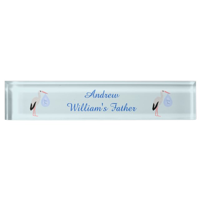 Cute Blue Baby Boy Stork Custom Nameplate (Front)