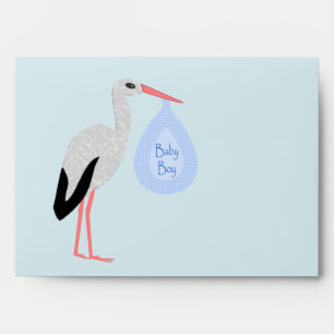 Cute Blue Baby Boy Stork Envelope