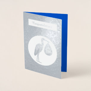 Cute Blue Baby Boy Stork Foil Card