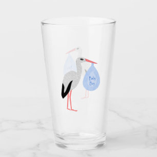 Cute Blue Baby Boy Stork Glass