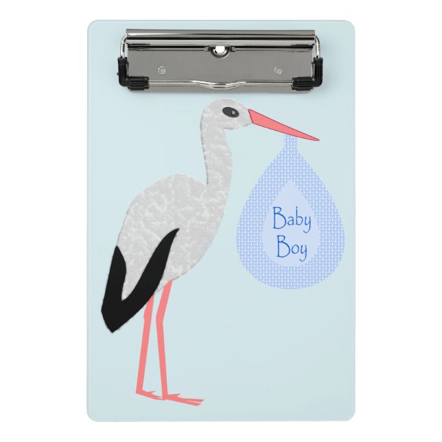 Cute Blue Baby Boy Stork Mini Clipboard (Front)