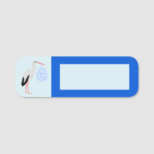 Cute Blue Baby Boy Stork Name Tag
