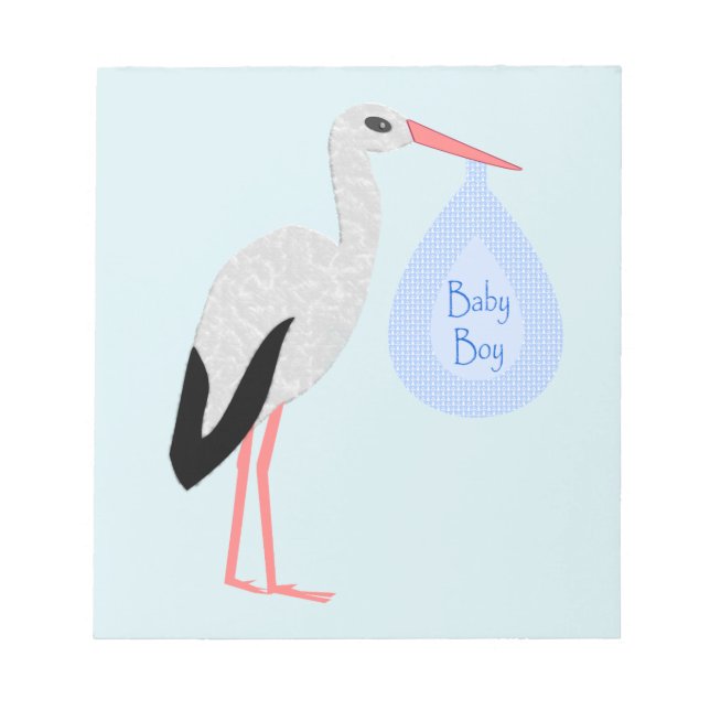 Cute Blue Baby Boy Stork Notepad (Front)