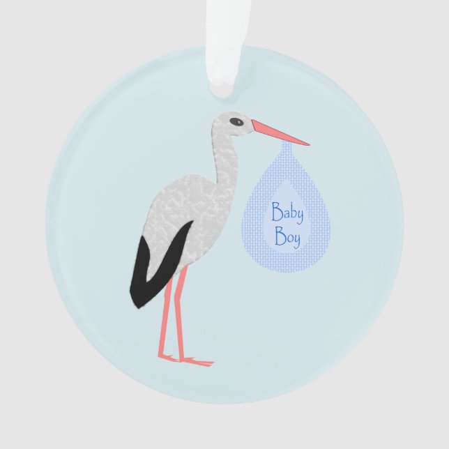 Cute Blue Baby Boy Stork Ornament (Front)