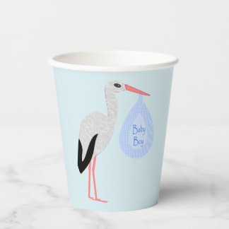 Cute Blue Baby Boy Stork Paper Cups